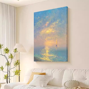 Seascape Painting Sunrise At Sea Impressionism Style Hand Painted Unframed Art For Entryway Bedroom Living Room - Product Image 3
