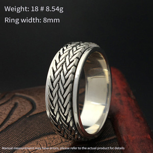 Модные кольца в стиле ретро многослойное кольцо из чистого серебра 925 пробы модная цепочка для мужчин и женщин юбилей вращающееся кольцо из конопли - Product Image 5