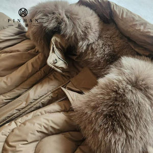 Manteau long en duvet pour femmes, col en fourrure de renard véritable, capuche détachable, <span class=keywords><strong>kaki</strong></span>, chaud, épais, <span class=keywords><strong>veste</strong></span> bouffante de marque de créateur pour femmes - Product Image 4