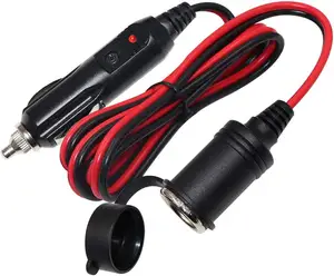 12FT Car Cigarette Lighter Socket Extension Cable with Male Plug, 16AWG Heavy Duty DC Power Charger Cord with LED Lights, 15A Fu