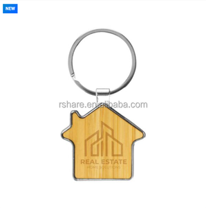 Porte-clés en bambou <span class=keywords><strong>et</strong></span> métal écologiques en forme de <span class=keywords><strong>maison</strong></span> 32 mm pour articles cadeaux promotionnels - Product Image 2