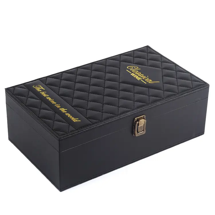 Luxury Custom Pu Leather Wine Gift Box  High Quality Packaging Wine Bottle Gift Boxes With Handle