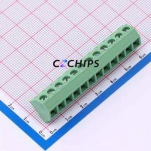 DB127S-5.0-12P-GN-S Screw Terminal Block Through hole Component (THT),P=5mm Connector 1x12P 5mm Green Through Hole - Product Image 1