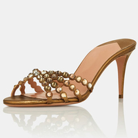 Mules à talons pour femmes ornées de cristaux, sandales à brides multiples festonnées et bijoux, vente en gros, OEM personnalisé