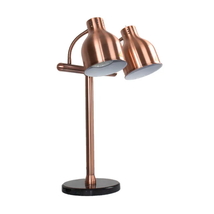 Rose Gold Double Head Verwarming Lamp Voedsel Warmer Met Goedkope Prijs Gevulde Gouden Buffet Eten Verwarming Lamp Voedsel Display Warmer