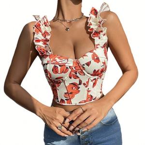 Top Corto de Verano 2026, Nuevo Estilo Dulce, <span class=keywords><strong>con</strong></span> Cuello en V, Diseño Estampado Sexy, Copas Integradas, Faja Moldeadora, Espalda Hermosa y Tirantes Ajustables - Product Image 5
