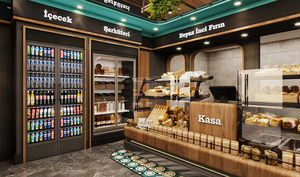 Comptoir à la mode d'affichage d'éclairage à LED de meubles de boutique de café conçu sur mesure pour des magasins de café et de sucreries - Product Image 4