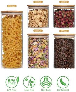 Venta CALIENTE Frascos de vidrio Frasco hermético con tapa de bambú Juego de 5 frascos de almacenamiento <span class=keywords><strong>para</strong></span> especias, espaguetis, café, cereales, té, etc. - Product Image 4
