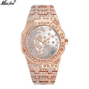Men's 2025 Trendy Punk Hip-Hop <b>Watch</b> - Full Diamond Iced Out Gold-Tone <b>Waterproof</b> Calendar Quartz Fashion Timepiece - Product Image 4