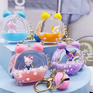 Sanrio Pachacco Pompompurin Kuromi 3D Keychain Cute Cartoon Creative Alarm Clock Quicksand Bottle Keychain School Bag Pendant