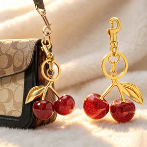 Fashion Luxury <b>Red</b> Cherry Crystal Pendant Key Ring <b>Glitter</b> UV Metal Lobster Clasp Keychain For Daily Decor - Product Image 2