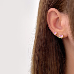 Cute Small Jewelry Pink Stone Zircon Cz Heart <b>Stud</b> <b>Earrings</b> for Girl and Women - Product Image 5