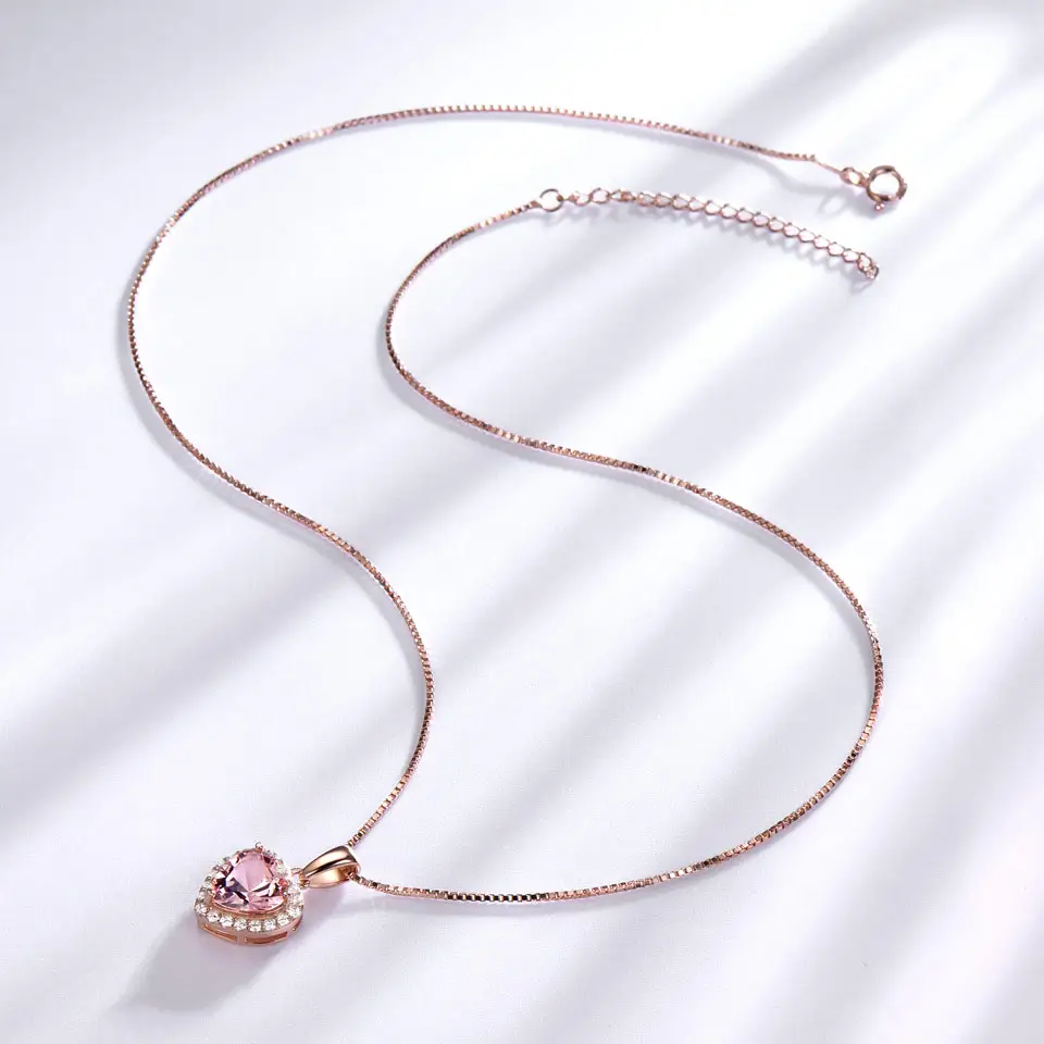 Trendy Fijne Sieraden 925 Sterling Zilver Rose Vergulde Roze Hart Hanger Ketting Voor Vrouwen