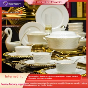 Service de table en céramique de Jingdezhen, vaisselle en porcelaine fine, assiettes et bols, ensemble domestique haut de gamme, idéal pour un cadeau de pendaison de crémaillère - Product Image 1