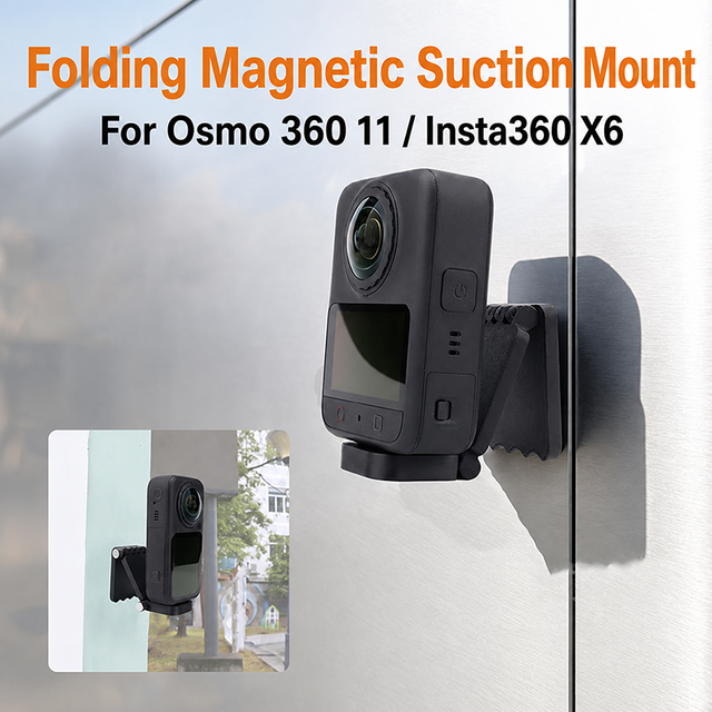 Foldable Magnetic Mount for Insta360 X6 Osmo 360 II, Quick Release Camera Accessory, Strong Magnet Metal Backplate