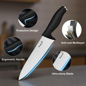 طقم سكاكين شيف فاخر وعصري من 15 قطعة من الفولاذ المقاوم للصدأ عالي الكربون مع مقابض سوداء من البولي بروبيلين ومبراة مدمجة، مناسب لليد اليمنى واليسرى - Product Image 3