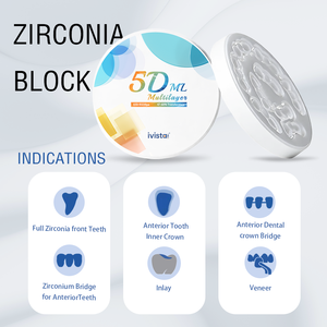 בלוק זירקוניה דנטלי 5D ML בעל קשיות גבוהה 650-950MPa ועמידות לכיפוף, במלאי, לעיבוד שבבי במעבדות שיניים - Product Image 4
