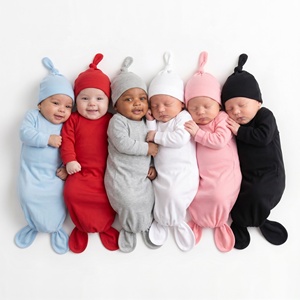 Pyjama à manches longues pour bébé chenille + chapeau Haji costume rampant printemps et automne nouveau-né body couleurs unies - Product Image 1
