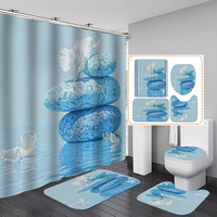 Nouvelle Arrivée - Ensemble Rideau de Douche et Tapis Zen en Pierre Bleue Orchidée pour Salle de Bain et Méditation