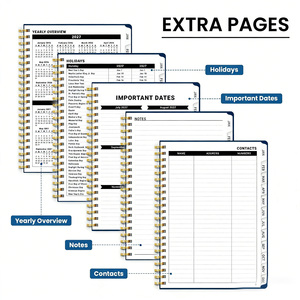 Agenda hebdomadaire et mensuel 2027, couverture en PP bleu et blanc à fleurs, spirale à feuilles mobiles, calendrier annuel 2027 de haute qualité, notes pour planning quotidien - Product Image 4
