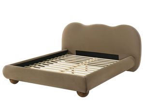 Lit Queen Size Marron 1 pièce avec Pieds Ronds en Bois et Revêtement Bouclé – Mobilier de Chambre - Product Image 5