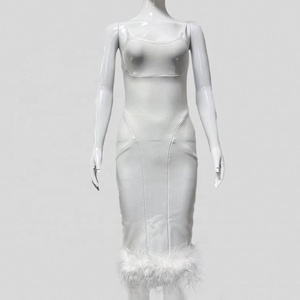 Nuovo Abito Estivo 2026 <span class=keywords><strong>da</strong></span> Donna Elegante con Orlo in Piume, Vestito <span class=keywords><strong>da</strong></span> Sera Midi Sexy con Fascia, Ideale per Feste - Product Image 3