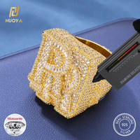 Bague Chevalière Personnalisée NUOYA en Argent Sterling 925 avec Moissanite, Sertie de Moissanites Baguette et Rondes, Style Hip Hop pour Homme