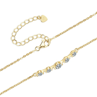 Bracelet Chaîne et Maillons en Argent 925 avec 5 Pierres en Moissanite Véritable de 4mm et 3mm, Design Simple, Bijou Tendance pour Femme, Idéal Cadeau, Vente en Gros