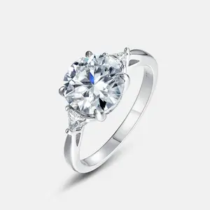 Venda quente 2/2.5/3 Carat Moissanite Anéis De Noiva De Noivado Três Pedra 925 Sterling Silver Diamond Ring
