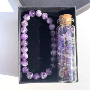 Vente flash Pierre naturelle <span class=keywords><strong>de</strong></span> <span class=keywords><strong>cristal</strong></span> minéral gravier en bouteille 8mm améthyste quartz rose <span class=keywords><strong>cristal</strong></span> Bracelet Coffret cadeau - Product Image 3