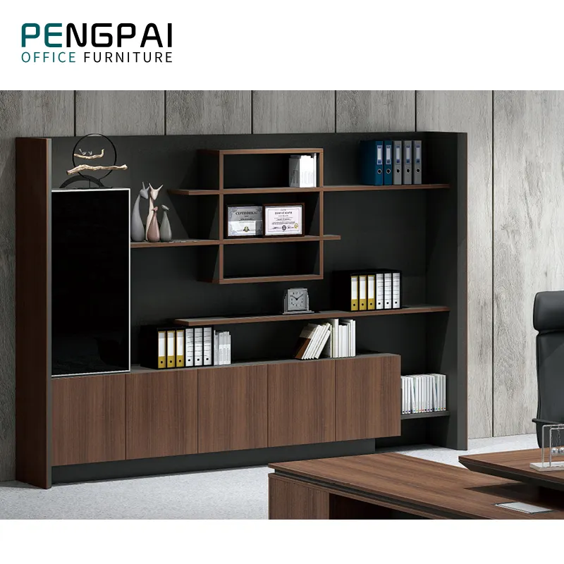 PENGPAI-armario de exhibición de oficina personalizado, estantería de diseño moderno, archivador de madera para oficina, armario de almacenamiento de archivos