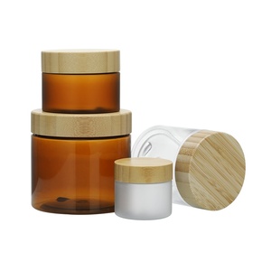 Tarro cosmético esmerilado para mascotas 50g 150g 250g <span class=keywords><strong>500G</strong></span> 8 <span class=keywords><strong>Oz</strong></span> Scrub marrón ámbar tarro de mantequilla corporal con tapa de madera de bambú - Product Image 6