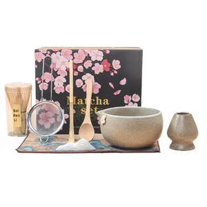 ชุดชงชาแบบญี่ปุ่น ประกอบด้วยถ้วยเซรามิกสไตล์เรสติก <span class=keywords><strong>ช้อน</strong></span>ตักผงชา ที่ตีชา 100 ง่าม และช้อนชาเผาในเตา - Product Image 5