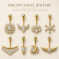 Anneaux de nombril personnalisés en zircon raffiné, barres en acier 316L de calibre 14, motifs floraux célestes assortis, style chandelier, unisexe, pour mariage