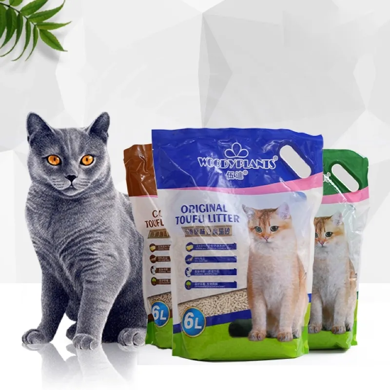 100% materiales naturales Tofu altamente absorbente Arena para gatos sin polvo Arena para gatos de tofu de grumos rápidos con aroma a fruta