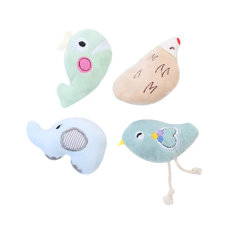 Meilleure vente Jouets mignons en peluche pour chat Ours Baleines Oiseaux au design interactif amusant avec oreiller résistant aux morsures d'herbe à chat