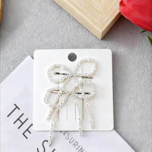 סיכת שיער מתכתית נוצצת עם פנינים ואבני חן בסגנון קוריאני, אביזר יוקרתי לחתונה לבנות, באריזת קרטון - Product Image 4