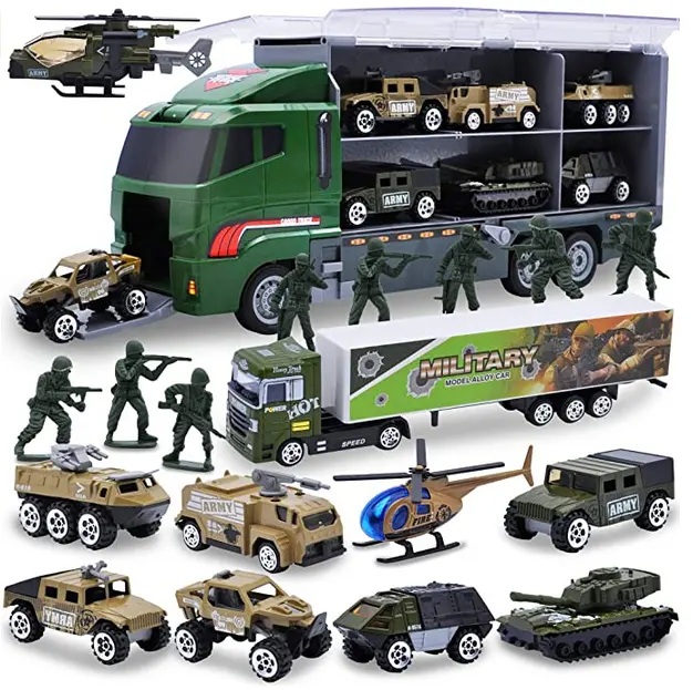Huiye Hot Sell Kid Pretend Play Police Station Set Army Vehicle Mini Battle Set Die Casting Toys Car Carrier Truck Toy