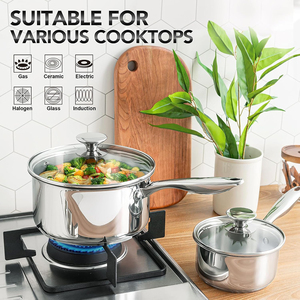 Casserole de haute qualité, compatible lave-vaisselle, en acier inoxydable triple couche, design américain, casserole à lait, casserole avec couvercle en verre - Product Image 4
