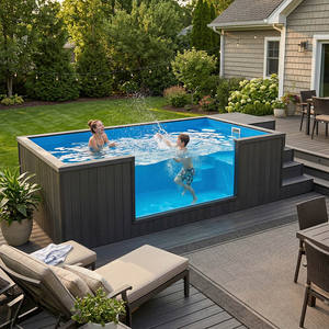Piscine hors sol moderne avec accents en bois et système de pompe filtrante intégré - Product Image 1