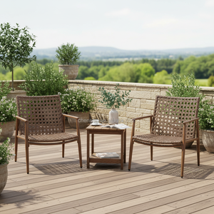 Ensemble de canapés de jardin contemporains 3 pièces - <span class=keywords><strong>Chaise</strong></span> et <span class=keywords><strong>table</strong></span> en rotin élégants et modernes pour <span class=keywords><strong>balcon</strong></span> et espace intérieur-extérieur - Product Image 1