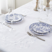 Nappe rectangulaire oblongue en dentelle vintage brodée en tissu avec bordure en macramé Tables blanches Couverture de table à manger