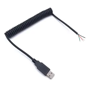 USB 2.0柔性弹簧4芯公24awg外径4毫米充电数据电缆至剥离开路线端猪尾螺旋卷电缆