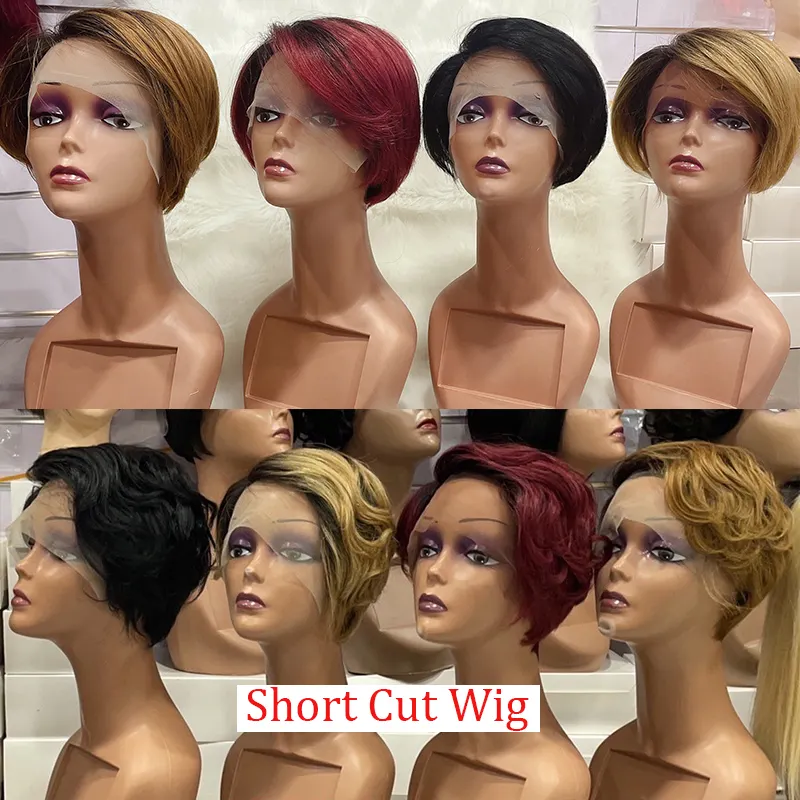 Letsfly – perruque en cheveux humains brésiliens vierges, coupe courte en T, belle couleur pour femme, 3 pièces, livraison gratuite