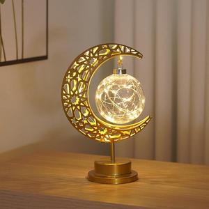 Kreative Metall lampe Metall Mond <span class=keywords><strong>LED</strong></span> Nacht Kristall kugel Stil Tisch Nachtlicht <span class=keywords><strong>LED</strong></span> Lampe Hohl Design Tisch Licht Raum <span class=keywords><strong>3D</strong></span> Dekor - Product Image 1