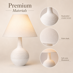 Lampe de table en céramique artisanale de style Wabi-Sabi avec abat-jour en tissu beige, lampe de chevet personnalisée OEM pour la maison, l'hôtel, la station balnéaire - Product Image 5
