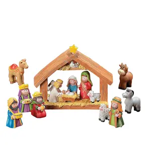 Mini conjunto de estatuetas de natal, bonecos de resina de natal com criatividade estável com jesus maria, joseph wisemen-9 peças (pacote de 2)