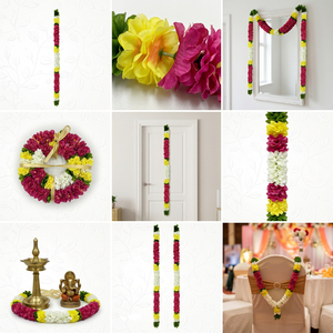 Guirnalda de Flores Artificiales Rosa, Blanco y Amarillo, Decoración Floral Colgante para Bodas, Mandap, Festivales, Templos, Pooja, Entrada de la Casa - Product Image 6