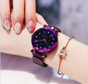 Topmerk Polshorloge Rose Goud Mesh Magneet Gesp Starry Quartz Horloge Geometrische Oppervlak Casual Vrouwen Quartz Horloges