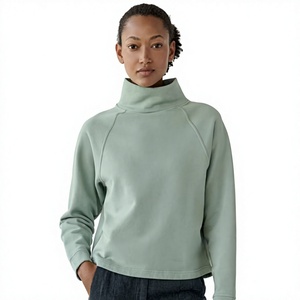 Sweat-shirt molletonné personnalisé OEM pour femme, col montant, doux et épais, vert sauge, manches raglan, pull-over pour femme - Product Image 1